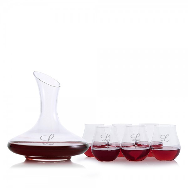 Custom Mozart Wine Decanter 7pc. Stemless Set by Crystalize