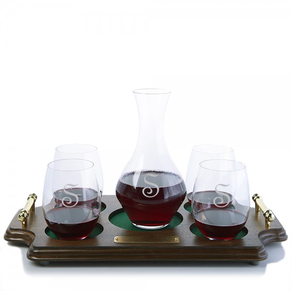 Riedel Cabernet Decanter & Stemless Glasses Wood Tray Set