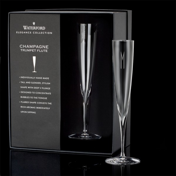 Custom Waterford Elegance Champagne Trumpet Flute Set of 2