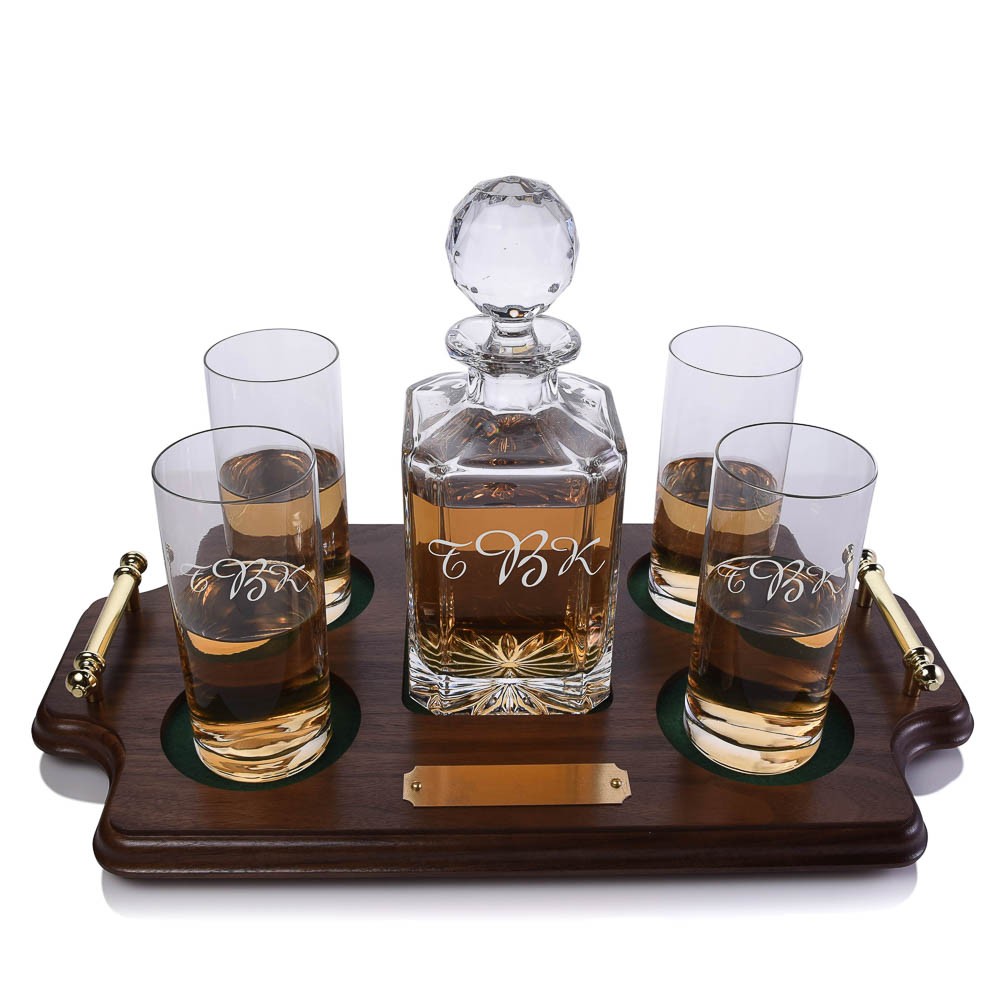 Crystal Whiskey Decanter Highball Tray Set By Crystalize