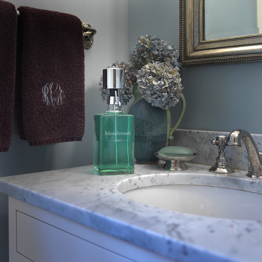 Lead Free Crystal Mouthwash Dispenser with Chrome Pump