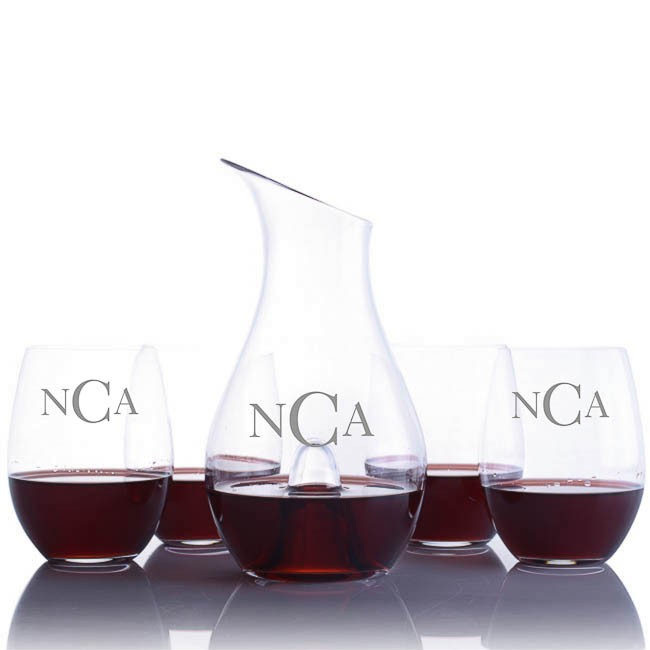 Custom Riedel O Single Wine Decanter Stemless 5pc. Gift Set