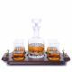 Ravenscroft Beveled Blade Engraved Liquor Decanter & Scotch Glasses Wood Tray Set