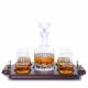 Ravenscroft Beveled Blade Engraved Liquor Decanter & Scotch Glasses Wood Tray Set