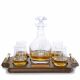  Ravenscroft Jefferson Engraved Liquor Decanter & 4 Single Malt Scotch Glasses Wood Tray Set