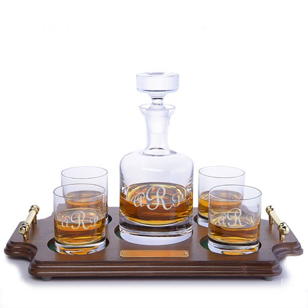 Ravenscroft Crystal Buckingham Decanter - Wood Tray Set-Free Personalization