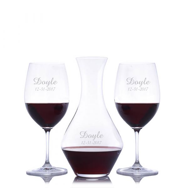 The Riedel Crystal Red Wine with Stem - Engraved Coordinates Glass- Set of  Two