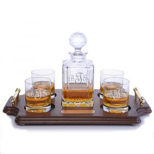 Crystalize Crystal Whiskey Decanter - Wood Tray Set