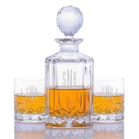 Crystalize Engraved Cut Crystal Decanter & 2 Cut Crystal Tumblers