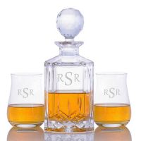 Crystalize Engraved Cut Crystal Decanter & 2 Single Malt Scotch Glasses