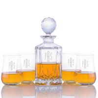 Crystalize Engraved Cut Crystal Decanter with 4 scotch glasses