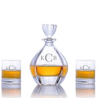 Crystalize Engraved Laguna Decanter with 2 Double Old Fashioned Tumblers