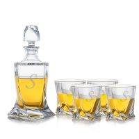 Crystalize Engraved Quadro Decanter & 4 Double Old Fashioned Tumblers