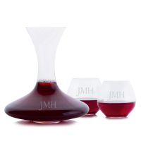 Engraved Sloane Wine Decanter 3pc Stemless Set