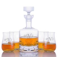 Engraved Ravenscroft Beveled Blade Decanter & Scotch Glasses