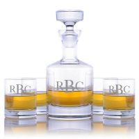 Engraved Ravenscroft Buckingham Decanter & 4 Double Old Fashioned Tumblers