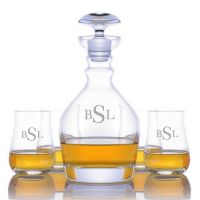 Engraved Ravenscroft Jefferson Decanter & 4 Single Malt Scotch Glasses Set