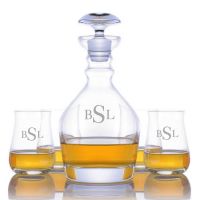 Engraved Ravenscroft Jefferson Decanter & 4 Single Malt Scotch Glasses Set