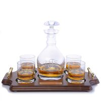 Ravenscroft Jefferson Engraved Whiskey Decanter Wood Tray Set