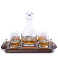 Ravenscroft Jefferson Engraved Whiskey Decanter Wood Tray Set