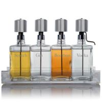 Liquor Decanter Bar Set with Chrome Pump Dispenser & Acrylic Tray Old English